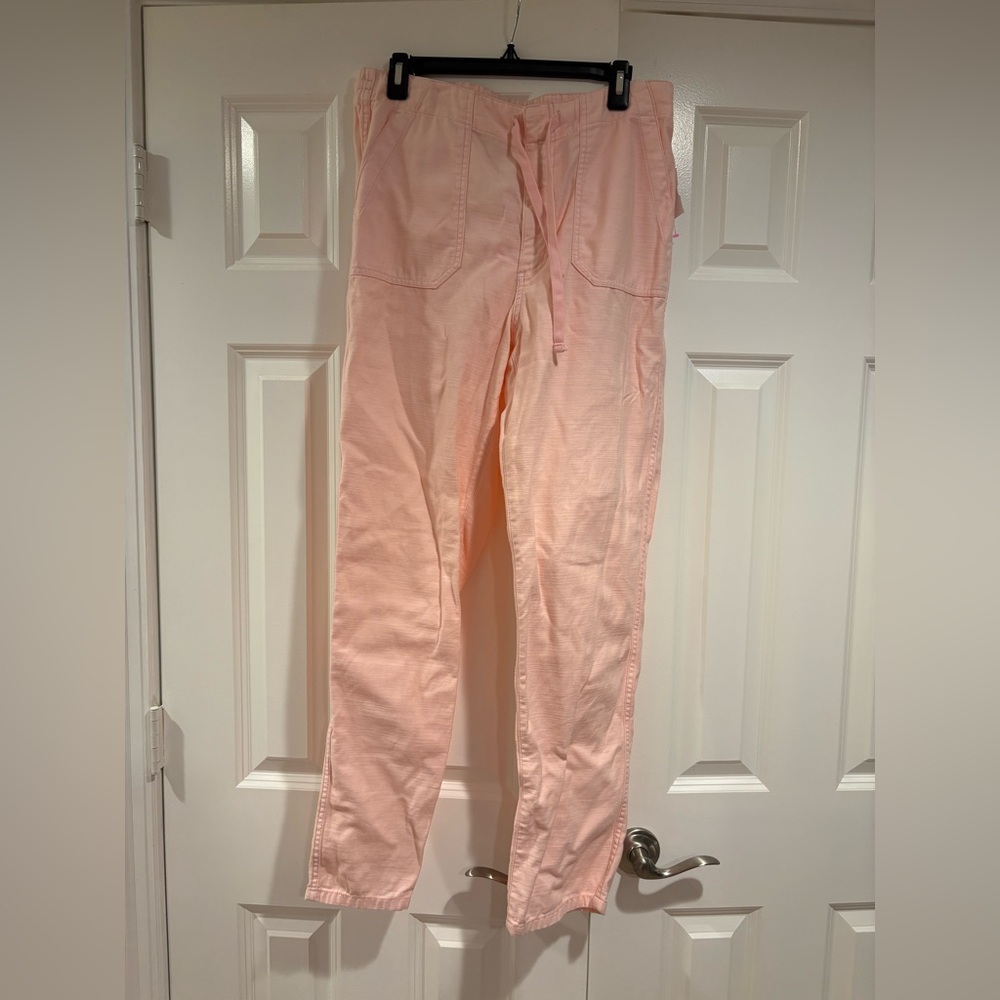 J Crew Pink Cargo Pants 100% Cotton Pull-On Size Medium Tall - Picture 3 of 7